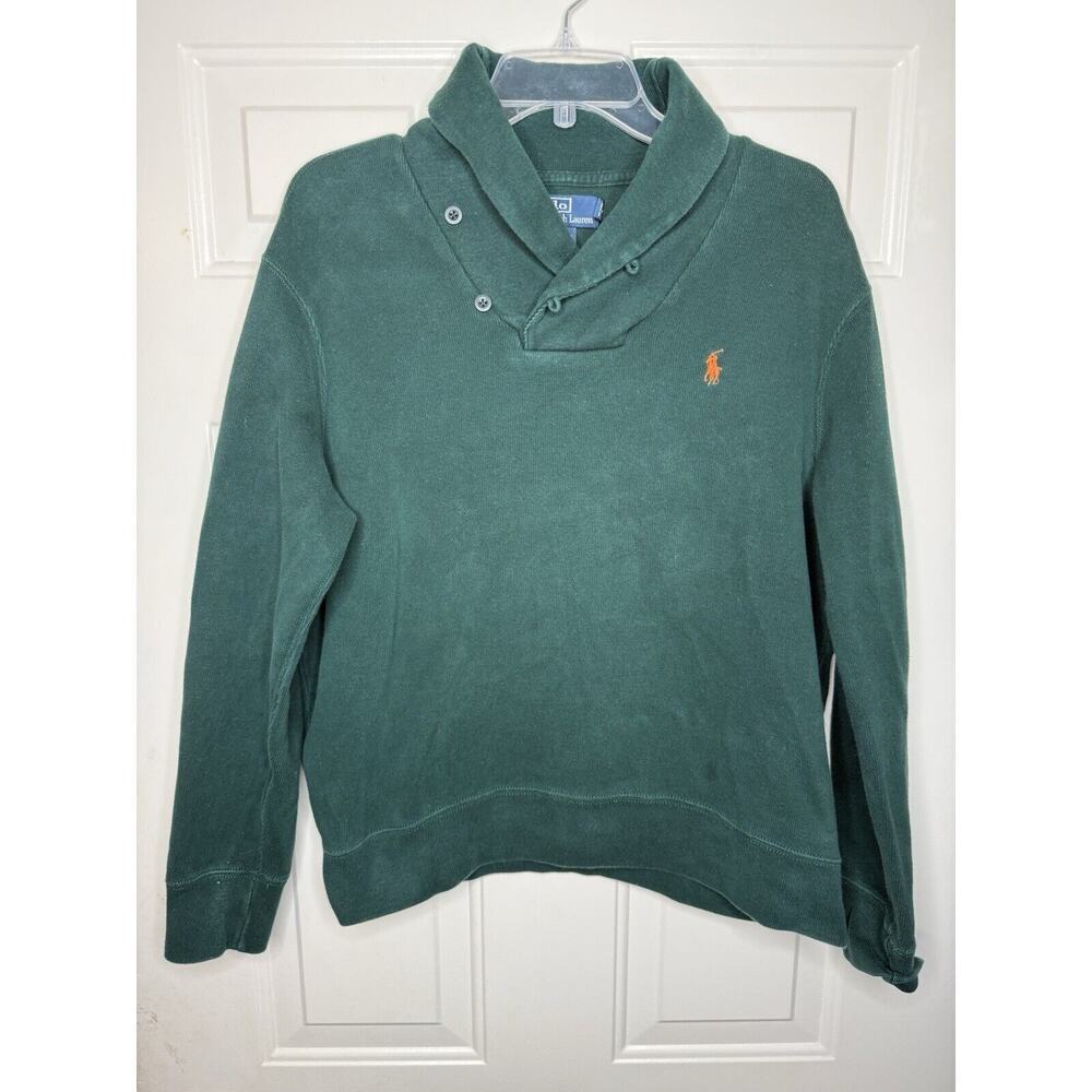 Polo Ralph Lauren Sweater Men's Large Green Orange Shawl Collar Jacket Shirt Top